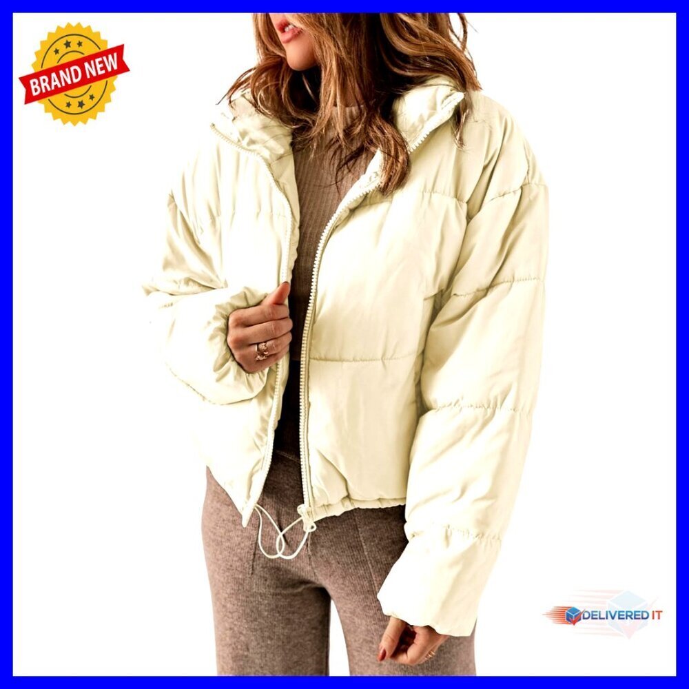 Quilted Puffer Jacket Oversized Boyfriend Style Long Sleeve Zip Front
